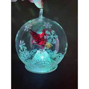 Sorelle Red Cardinal Birds Spun Glass Globe w Stand Light Changing Colors Tested